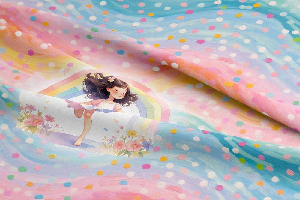 Détail du panneau arc-en-ciel confettis – tissu couture Rainbow 2026
