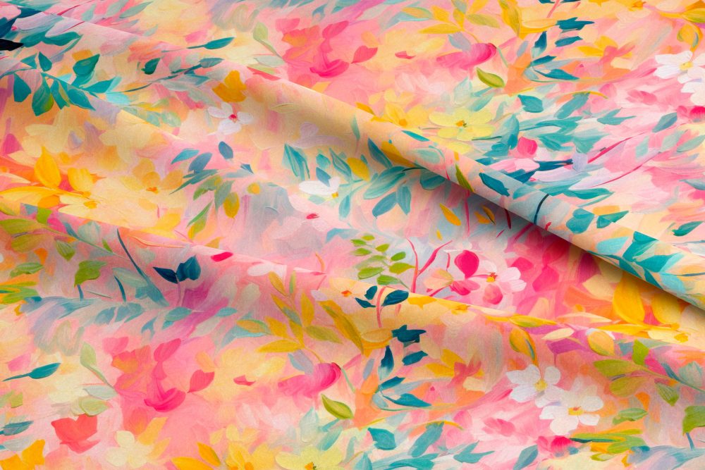 Détail du tissu floral aquarelle pastel – tissu couture Rainbow 2026
