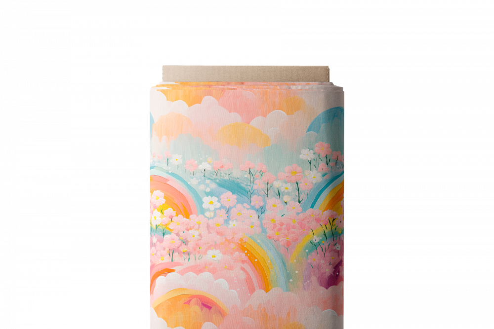 Tissu nuages arc-en-ciel fleuris – collection Rainbow 2026 Colores la Vie