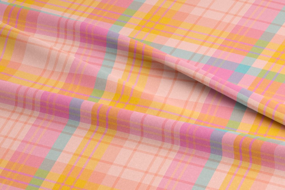 Détail du tissu tartan pastel – tissu couture Rainbow 2026