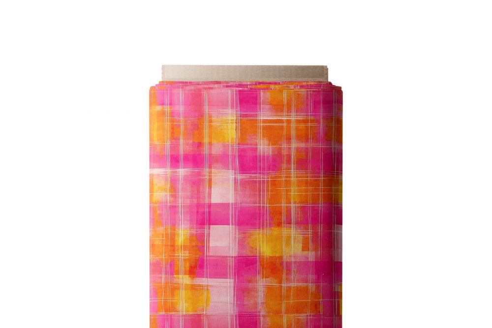 tissu carreaux peinture rose orange collection coeur de pétales