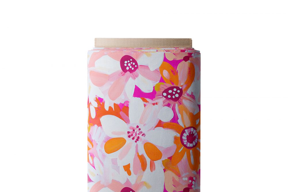 tissu floral peinture rose orange collection coeur de pétales
