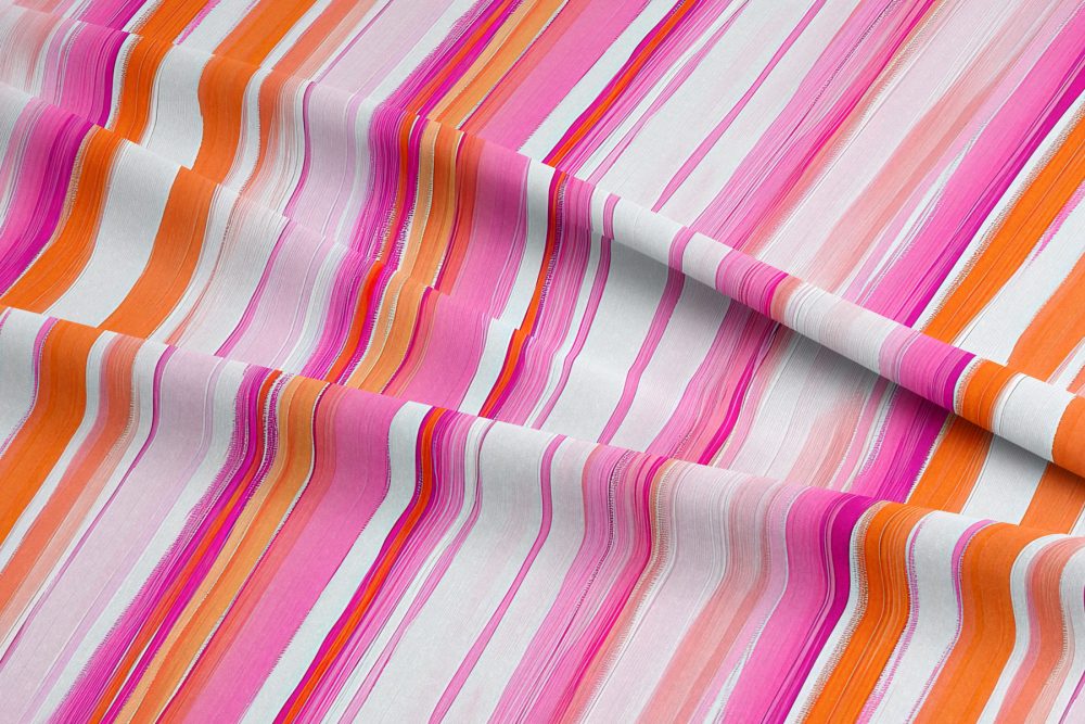 tissu rayures rose orange collection coeur de pétales