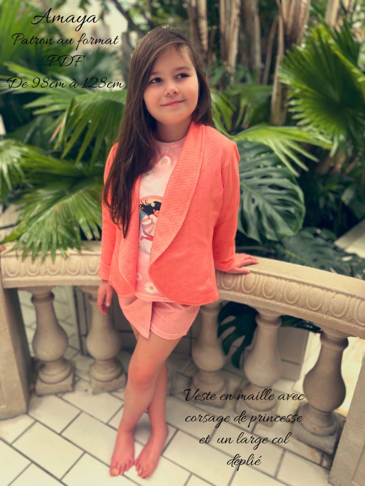 Amaya-27 Patron veste fille Amaya en maille 98-128 cm