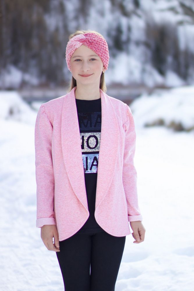 Amaya-37 Veste adolescente chic en maille avec col large à revers